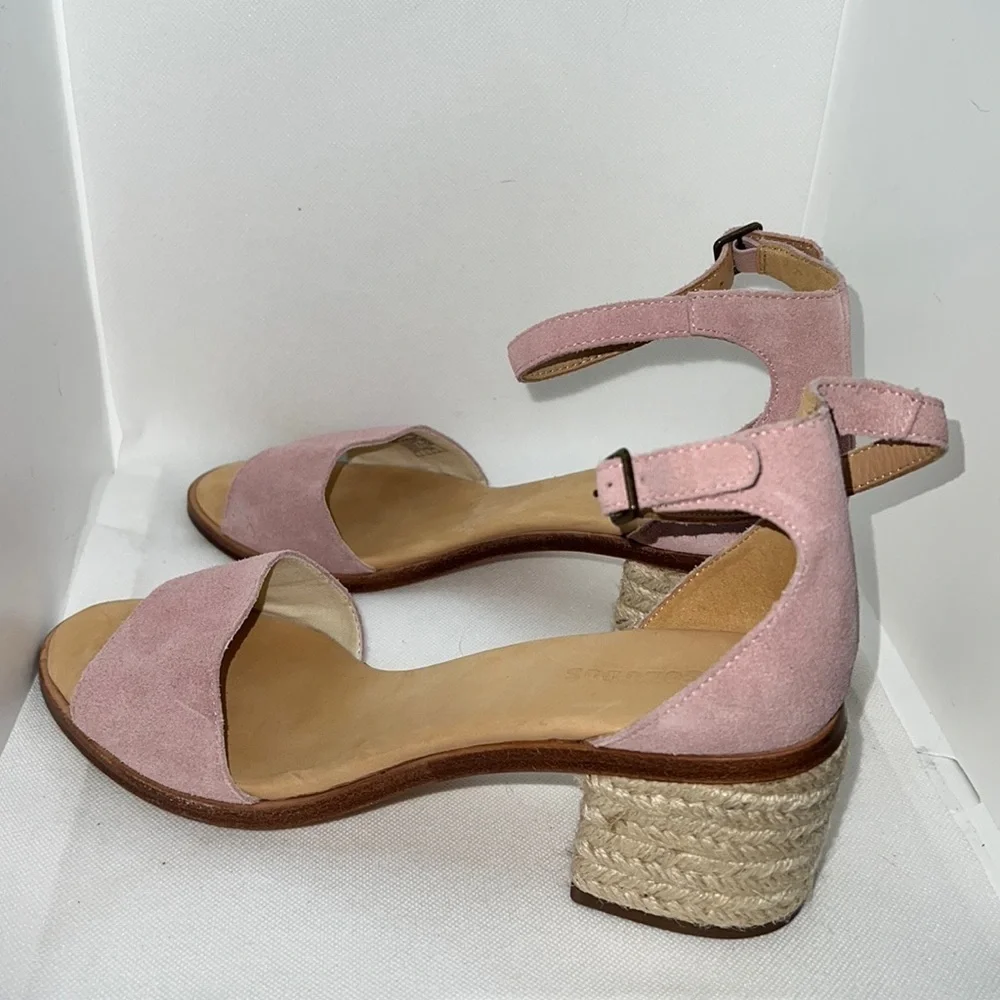 Soludos‎ Capri block heel espadrilles ankle strap blush pink suede sandals Sz 10